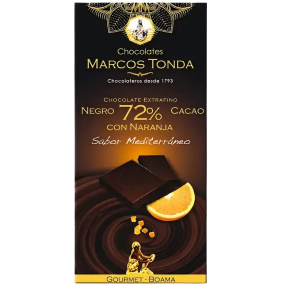 chocolate Negro 72% Cacao Con Naranja gourmet tableta 100g
