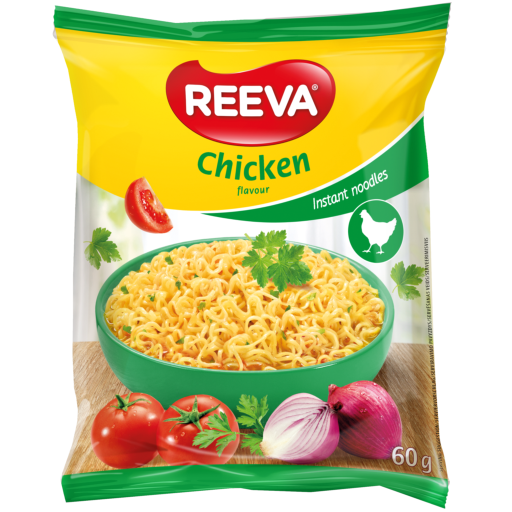 Fideos instantáneos con sabor a pollo paquete 60 g REEVA