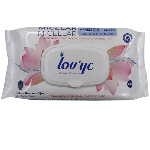 [TR008885] Lov'yc toallitas desmaquillantes 40 u. 3 en 1 micelares con extracto de Flor de loto.